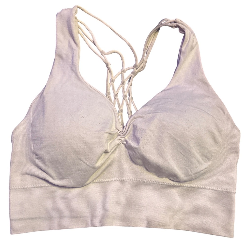 Pro Fit White Seamless Padded Sports Bra Lattice Strappy Back Medium